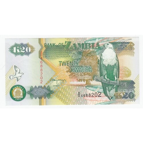 Замбия 20 квача 1992 г. (3) банкнота замбия 20 квача 1992 unc