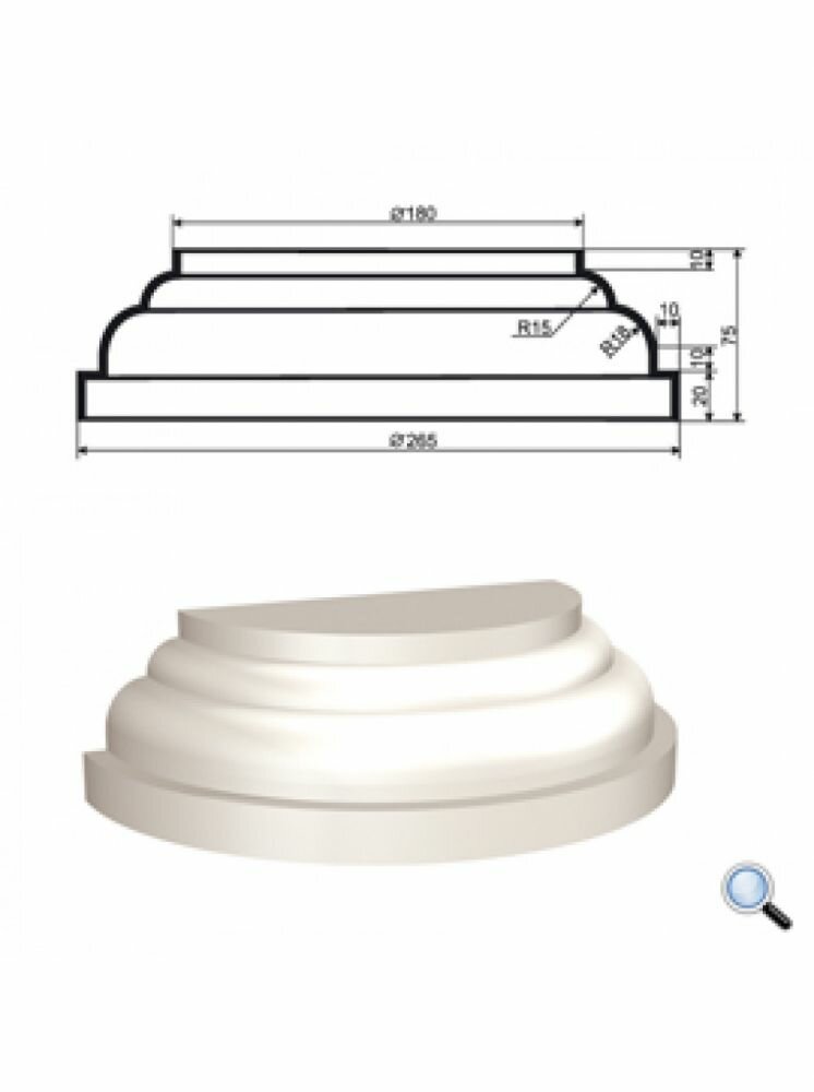 База Полуколонны Lepninaplast КЛВ-155/4 Half В75хВР90хНР132.5 мм / Лепнинапласт.