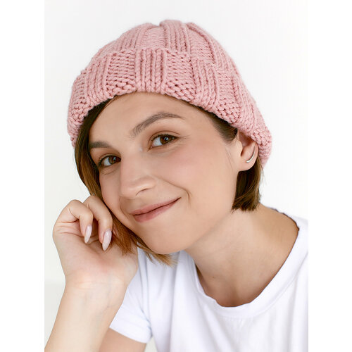 фото Шапка бини шапка ручной вязки, размер 52/58, коралловый sвязано