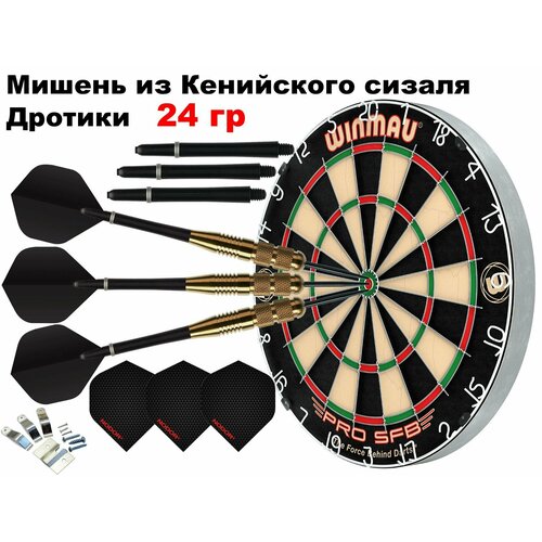 фото Комплект для игры в дартс winmau master. сизалевая мишень, дротики 24гр.