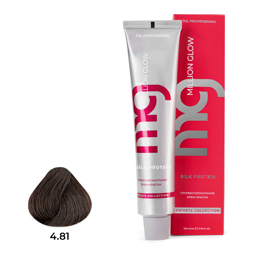 Крем-краска для волос TNL Million glow Private collection Silk protein 4.81 Коричневый какао пепельный 100 мл