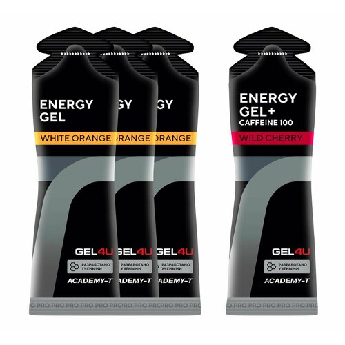 Гель питьевой GEL4U Energy Gel MIX 4 x 60 г, Апельсин, Вишня