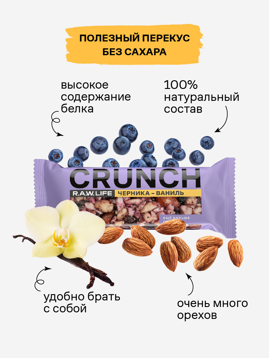 Батончики без сахара CRUNCH 12шт 40г ассорти