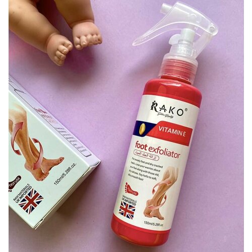 Отшелушивающий спрей для ног/ Rako Foot Exfoliator /Vitamin E спрей для уход за ногами цитрусовый мозоли пятки локти колени отшелушивание омертвевшей кожи