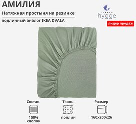 Простынь на резинке 180х200 см Амилия/DVALA серо-зеленая