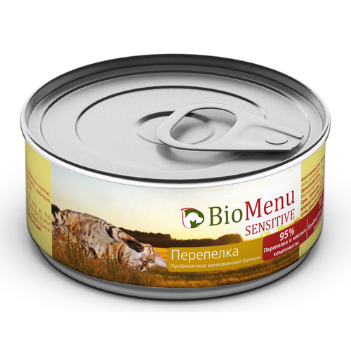 BioMenu (0.1 кг) Sensitive консервы для кошек с перепелкой (14 штук)