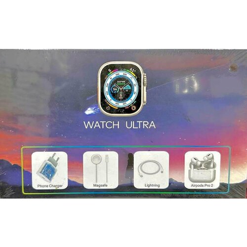 Смарт часы Smart Watch Ultra Wireless Charging (IOS/Android) с магнитной зарядкой и наушниками / Silver универсальный счётчик пульс