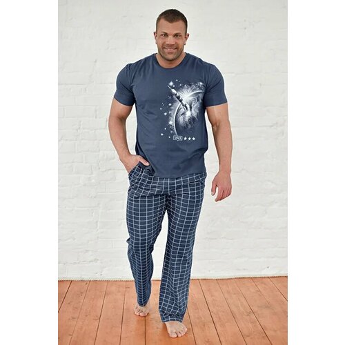 Костюм спортивный , размер 48, синий мужской домашний пижамный костюм летняя тонкая хлопковая модальная футболка дышащие повседневные пятиточечные брюки с коротким рукавом