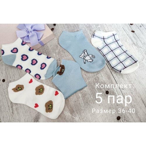 фото Носки , 5 пар, размер 36/40, голубой, белый нет бренда