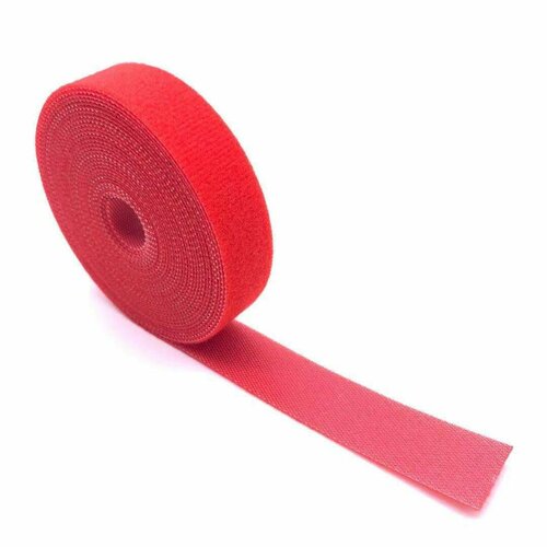 Многоразовая лента-липучка Велкро (Хомут) для стяжки и подвязки проводов (контактная лента), длина 100 см, ширина 1,5 см, нейлон, 1 шт, красный
