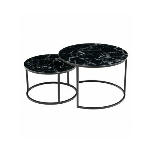 Набор кофейных столиков Tango чёрный мрамор с чёрными ножками, 2шт