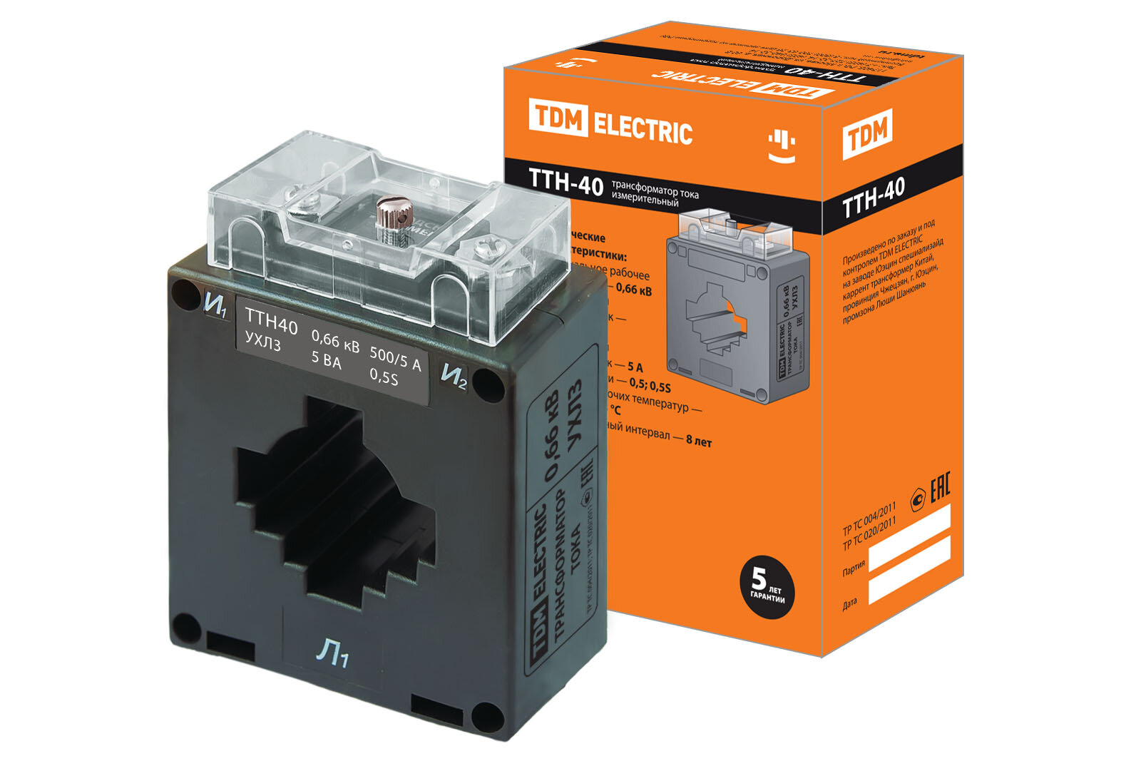 Трансформатор тока измерительный ТТН 40/500/5- 5VA/0,5S-Р, TDM SQ1101-1101 (1 шт.)