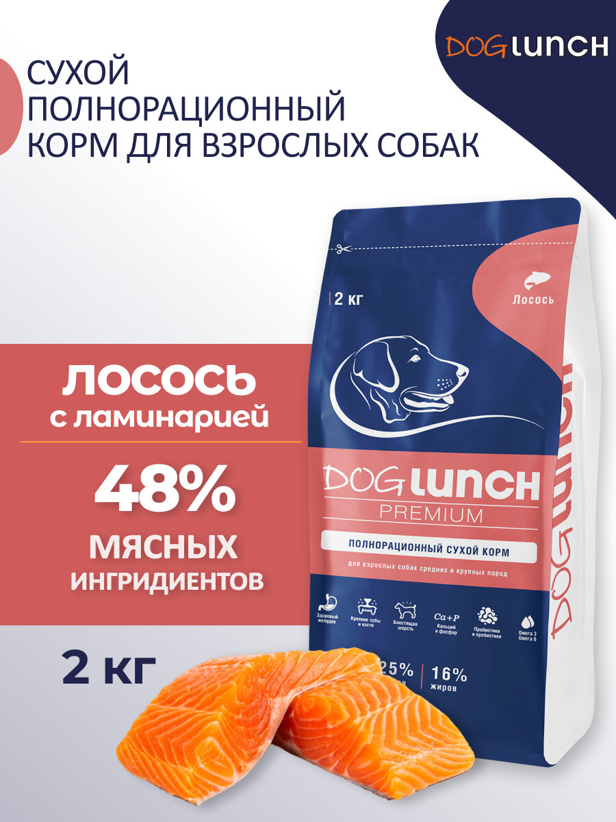 Dog Lunch Premium Корм сухой для собак средних и крупных пород с Лососем 2кг