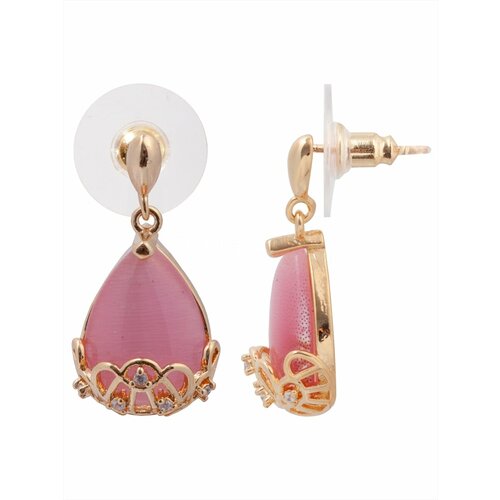 Серьги Lotus Jewelry, кошачий глаз, розовый