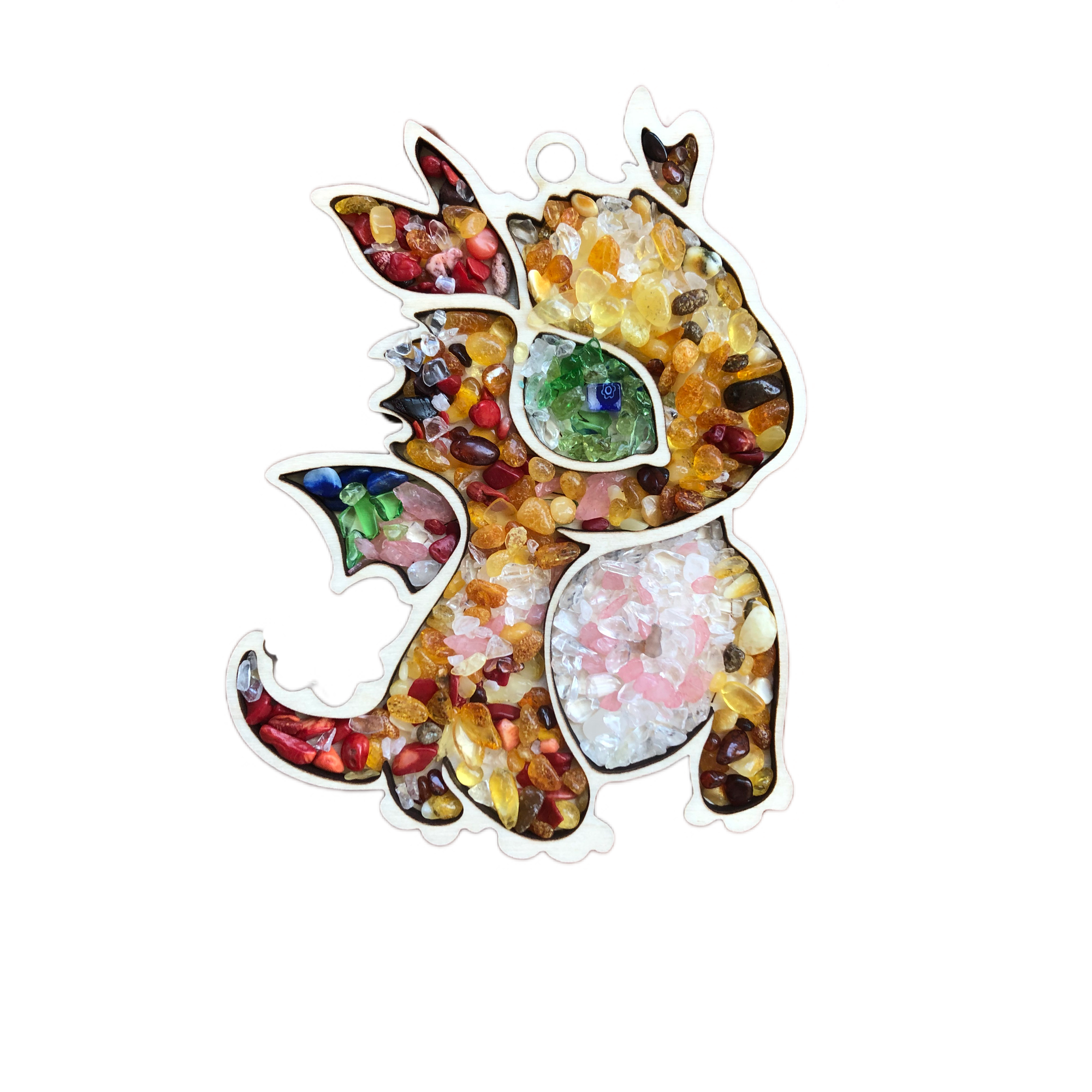 фото Набор для творчества, мозаика "Глазастик" 11х8.5 см. серия "Волшебные Драконы"; балтийский янтарь, коралл, хризолит, розовый кварц