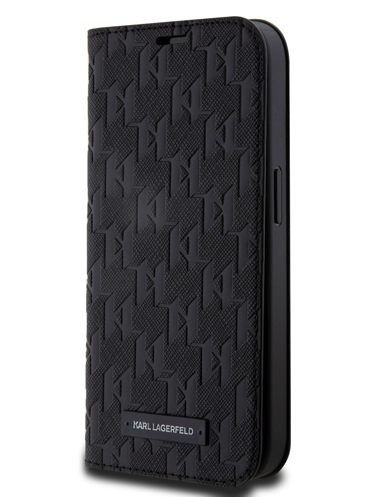 Lagerfeld для iPhone 15 Pro чехол PU Saffiano Monogram Metal logo Booktype Black