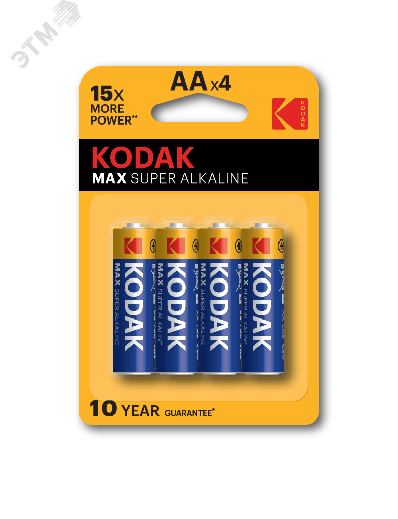 4шт. - Батарейка Kodak LR6-4BL MAX SUPER Alkaline [KAA-4] (80/400/17600) / KODAK; арт. Б0005120; оригинал / - комплект 4шт