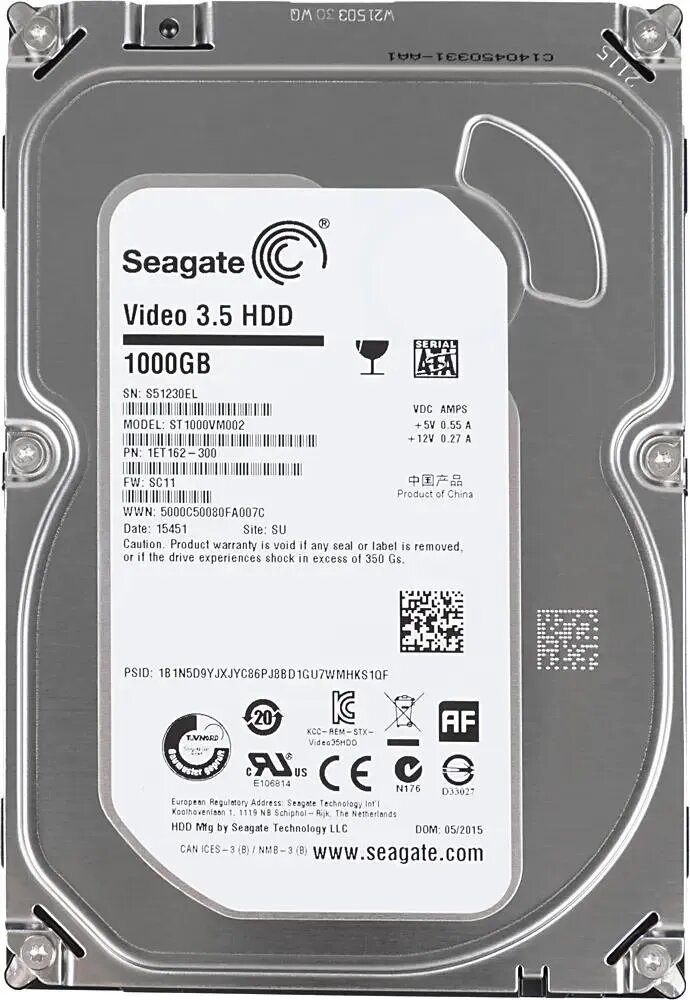 Жесткий диск Seagate ST1000VM002, 1ТБ, HDD, SATA III, 3.5