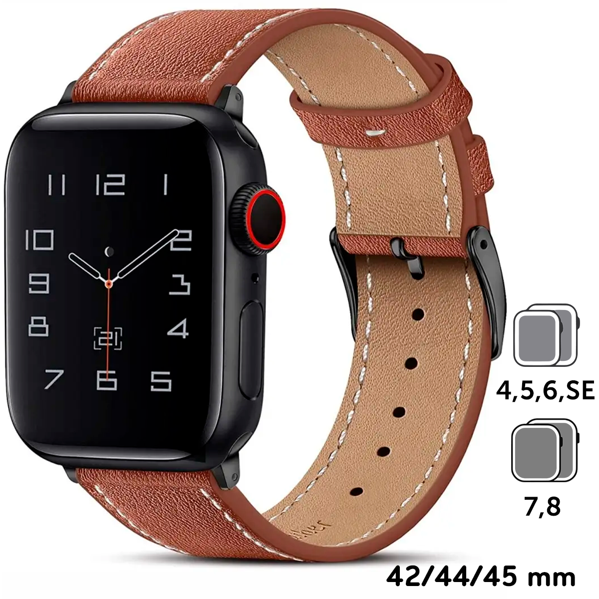 Кожаный ремешок для Apple Watch 42-44-45 мм, браслет из кожи для часов Apple Watch series 1-7 SE, коричневый (Brown2)