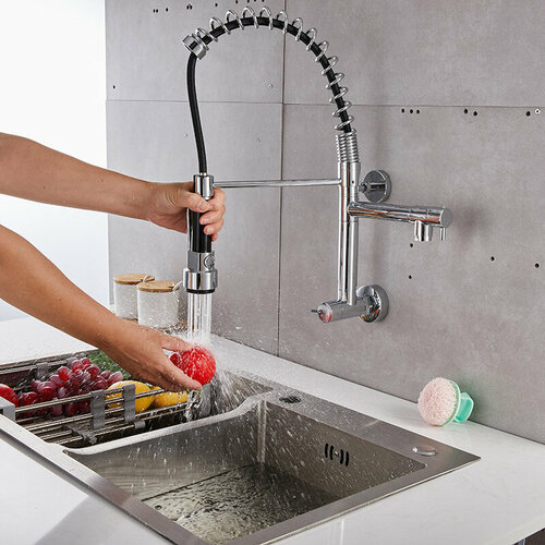 Настенный смеситель для раковины ther пружинный с гибким изливом хром 4001₽