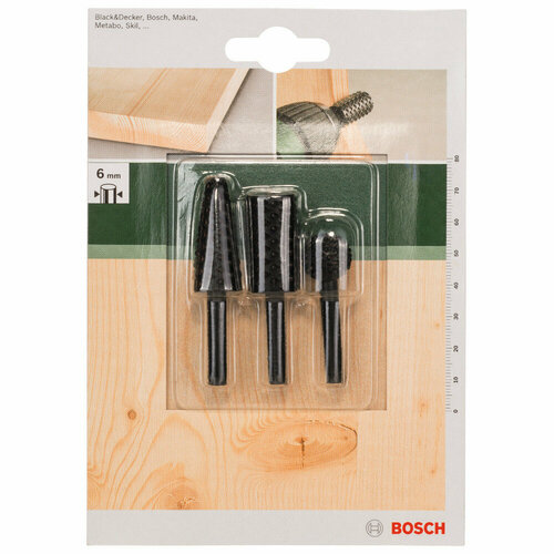 Набор шарошек по дереву Bosch цилиндрическая конусная круглая 3 шт 2609255302 1872₽