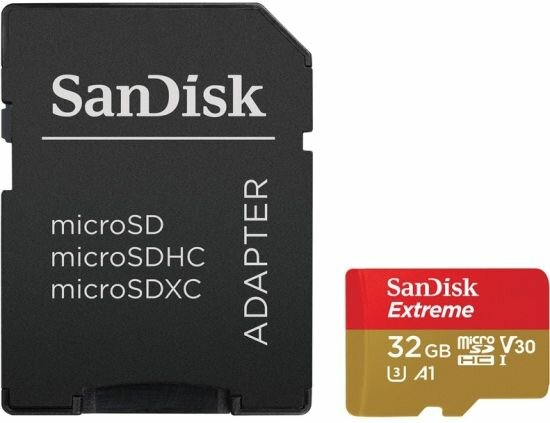 Карта памяти SanDisk microSDHC Extreme UHS-I U3 V30 A1 (100/60MB/s) 32GB + ADP