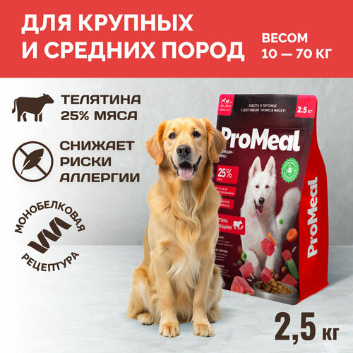 Сухой корм для собак крупных пород ProMeal Premium+, телятина с овощами, 2,5 кг
