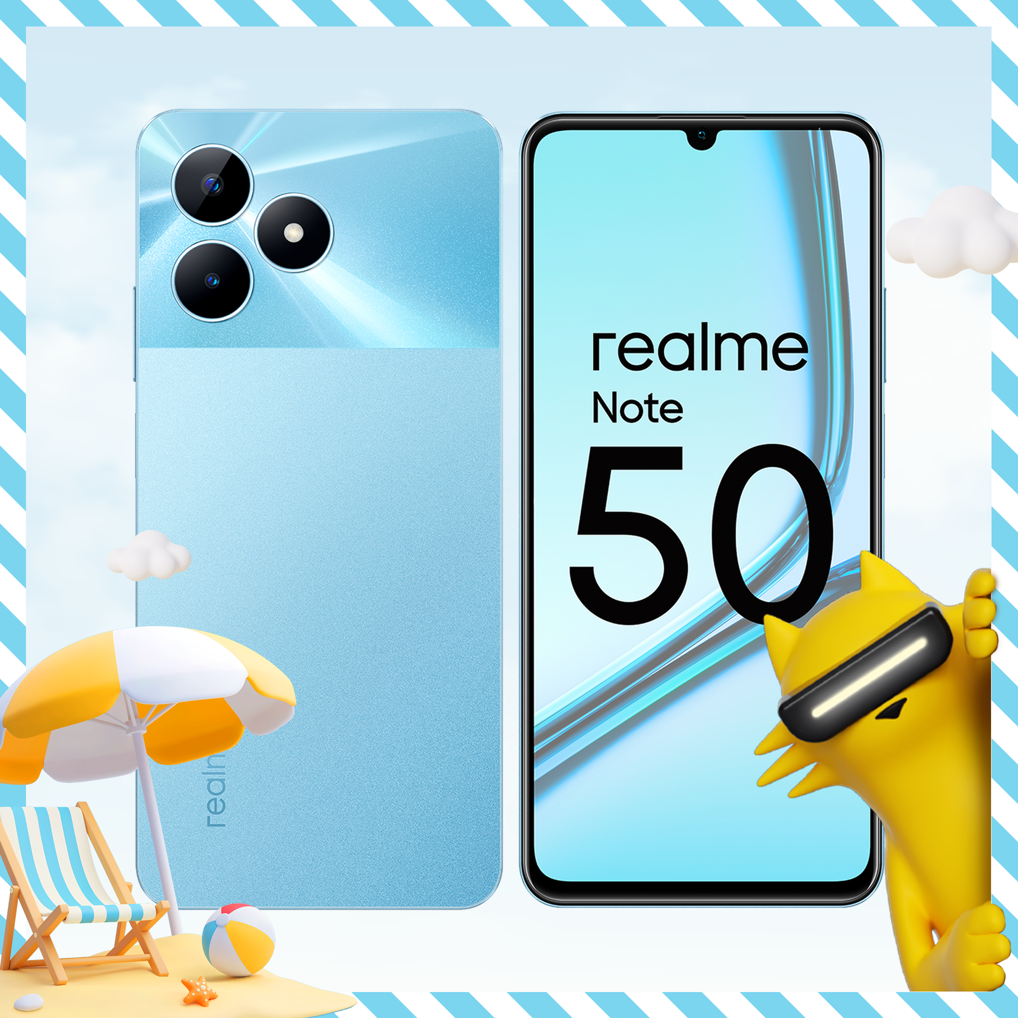 Смартфон realme Note 50 4/128 ГБ RMX3834, Небесный голубой