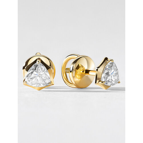 Серьги пусеты KAPLI jewelry, серебро, 925 проба, золочение, муассанит, белый/золотой