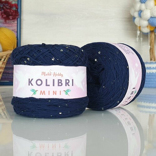 Пряжа MALIK HOBBY Колибри мини тем синий с золотыми пайетками - 008 95 хлопок 5 пайетки 2 мотка 50 г 425 м 720₽