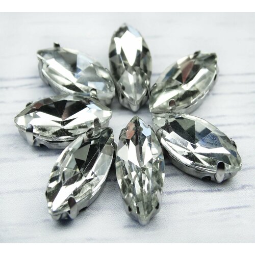 МЦ001НН715 Хрустальные стразы формы лодочка в цапах цвет белый размер 7х15 мм 25 шт 995₽