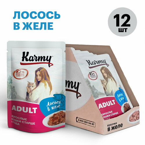Влажный корм Karmy ADULT Лосось в желе для кошек старше 1 года 12х80г.