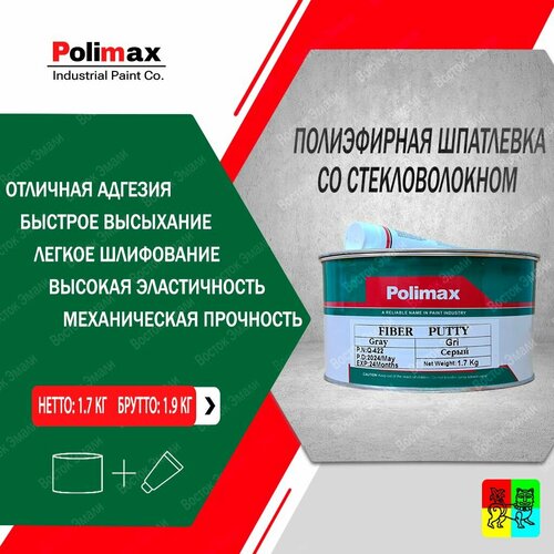 Полиэфирная шпатлевка со стекловолокном 1.9 кг Polimax Fiber Putty