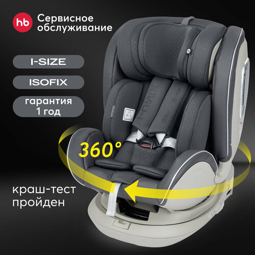 фото Автокресло детское от 0-12 лет, автокресло i-size, поворот на 360, i-unix happy baby, крепление isofix, группа 0+/1/2/3 (0-36 кг), экокожа, графитовый