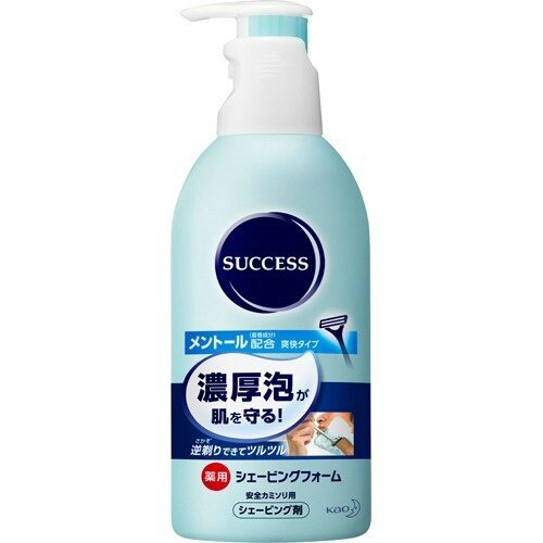 Картинки KAO Пена для бритья SUCCESS с ментолом и экстрактом морских водорослей, плотная смягч флак 250 гр