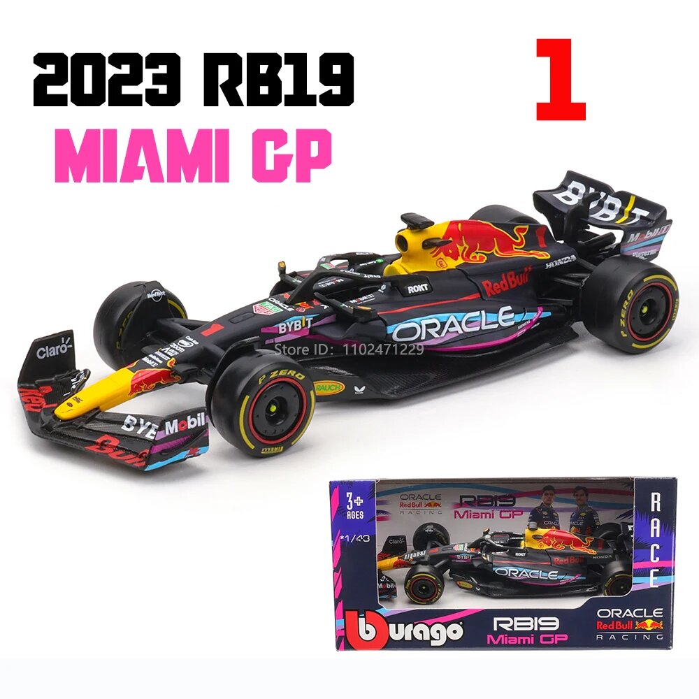 Модель автомобиля Bburago 1:43 NEW 2023 F1 Red Bull Racing RB19 Майами 1 # Verstappen 11 #, 2023 RB19-1 Miami