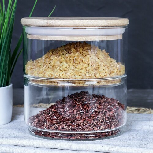 Банка для хранения 2-х ярусная по 450 мл бамбуковая крышка стекло 890₽