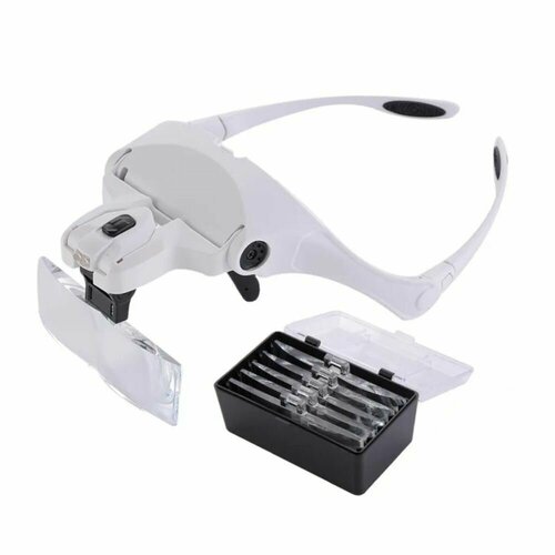 Лупа очки с подсветкой и комплектом линз ( увеличение 1/1,5/2/2,5/3,5х )