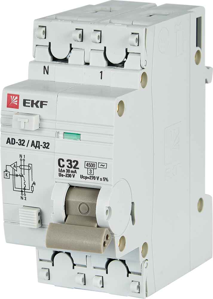 Дифференциальный автомат EKF АД-32 1P N C32 А 30 мА 4.5 кА АС