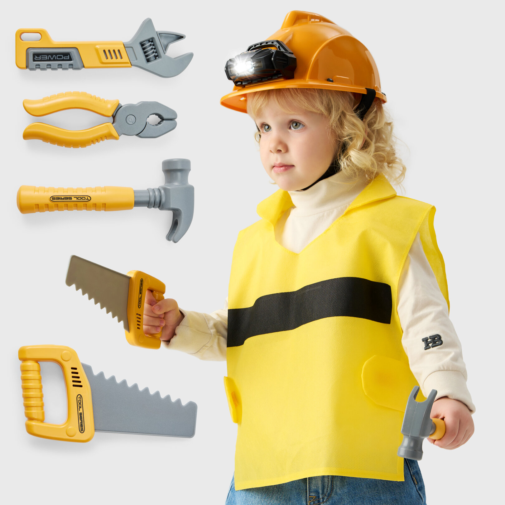 331941, Набор инструментов детский Happy Baby HAPPY BUILDER, игрушки для мальчиков, развивающие игрушки, каска, жилет