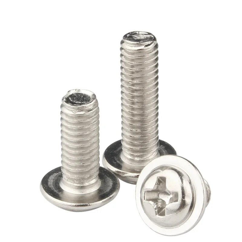 Никелированные винты с крестообразной головкой и шайбой M1.4-M4, M1.4 - 100Pcs, 6mm — фото 1