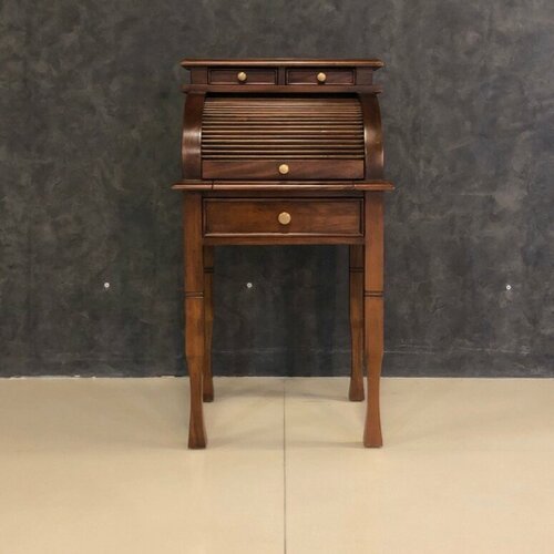 Изображение товара Узкое стол-бюро DOMKORLEONE из красного дерева (mahogany wood) с роллетной крышкой с ящиками, цвет орех LBW (коричневый)