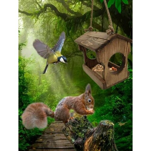 Кормушка для птиц и белок из дерева