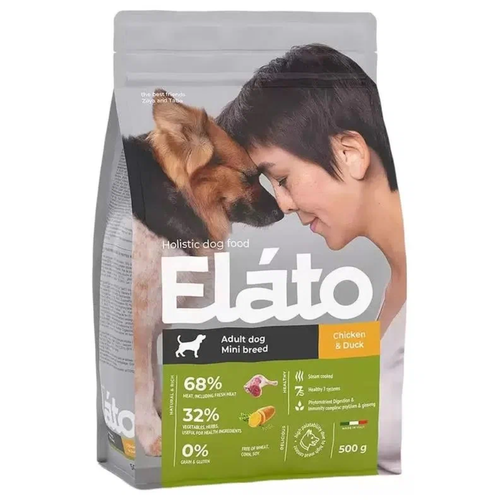 Сухой корм Elato Holistic (Элато) для взрослых собак мелких пород с курицей и уткой, 500 г