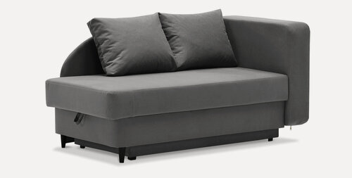 Изображение товара Кушетка Иби, Еврокнижка, размер 147х76х77 см, спальное место:190х72см, правый, велюр серый