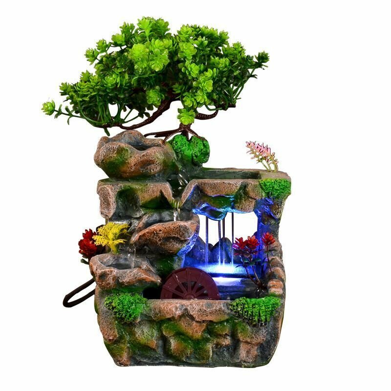 Настольный фонтан с водопадом и подсветкой для дома и офиса успокаивающий элемент фэншуй с автоматическим насосом