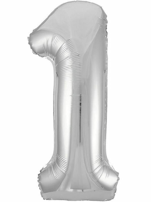 Фольгированная цифра 1, серебристый,102см