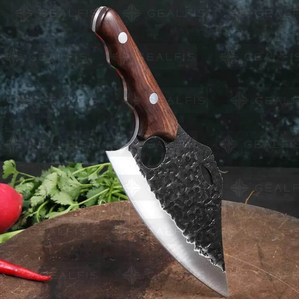 Японский кухонный нож - топорик. Нож для разделки мяса. Японская сталь AUS-8. Длина лезвия 17.5 см