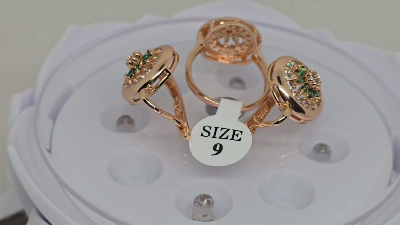 Комплект бижутерии: серьги, кольцо, фианит, размер кольца 19, зеленый, — фото 1