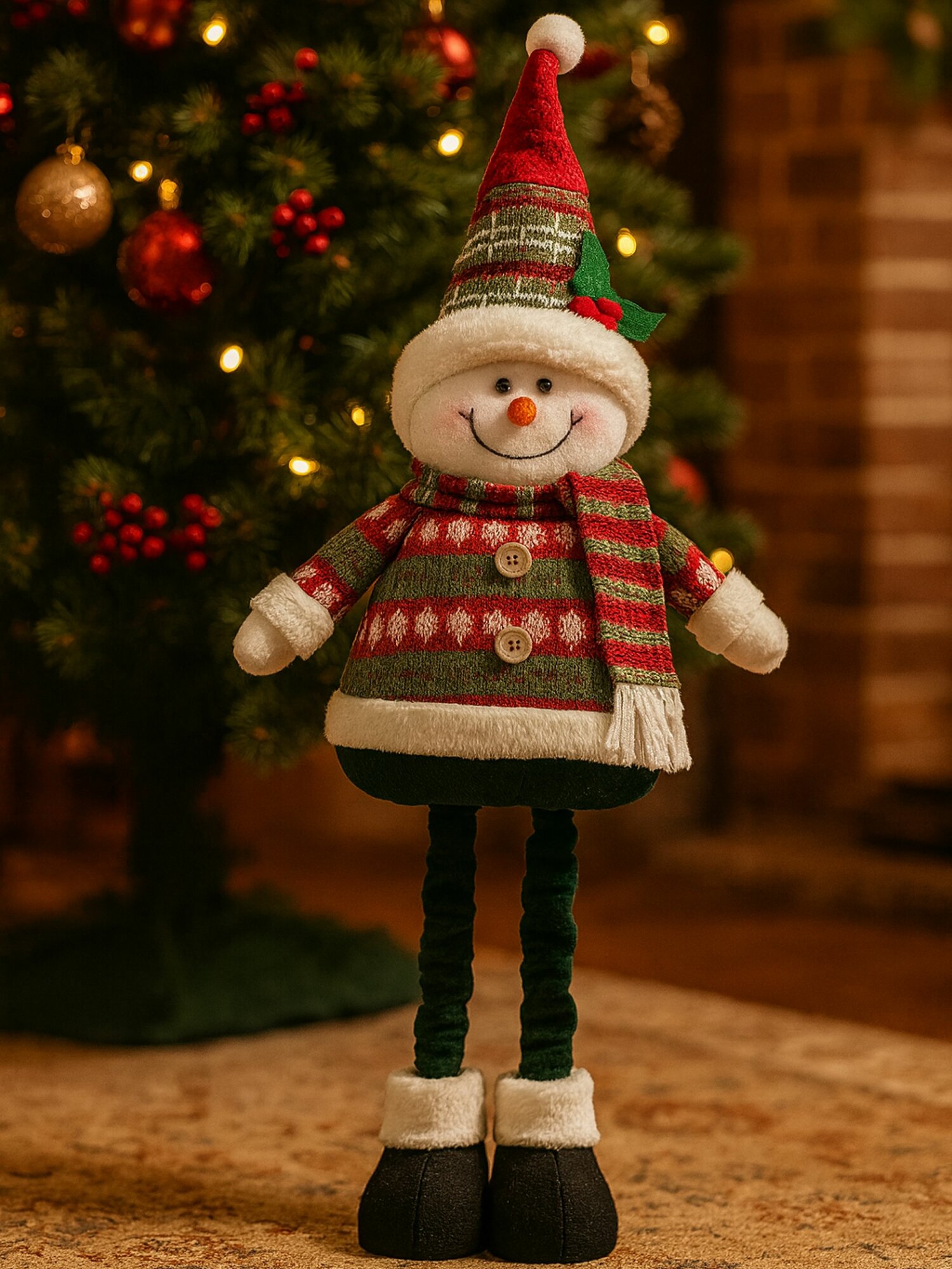 Игрушка новогодняя под елку мягкая раздвижная в подарок на новый год снеговик снеговичок выдвижной